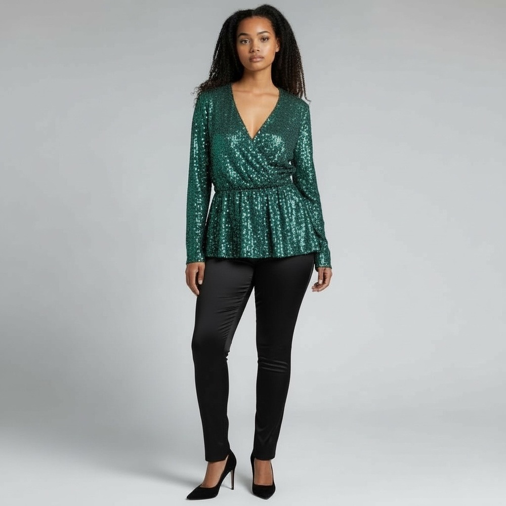 Trixxi Sparkling Green Sequin Formal Blouse Going Out Top Formal